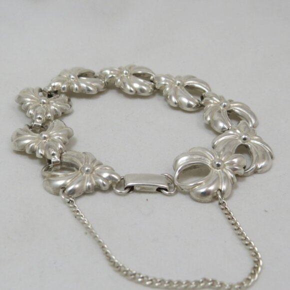 Sterling Silver "Lang" Flower Link Bracelet 7 Inches - Picture 3 of 7